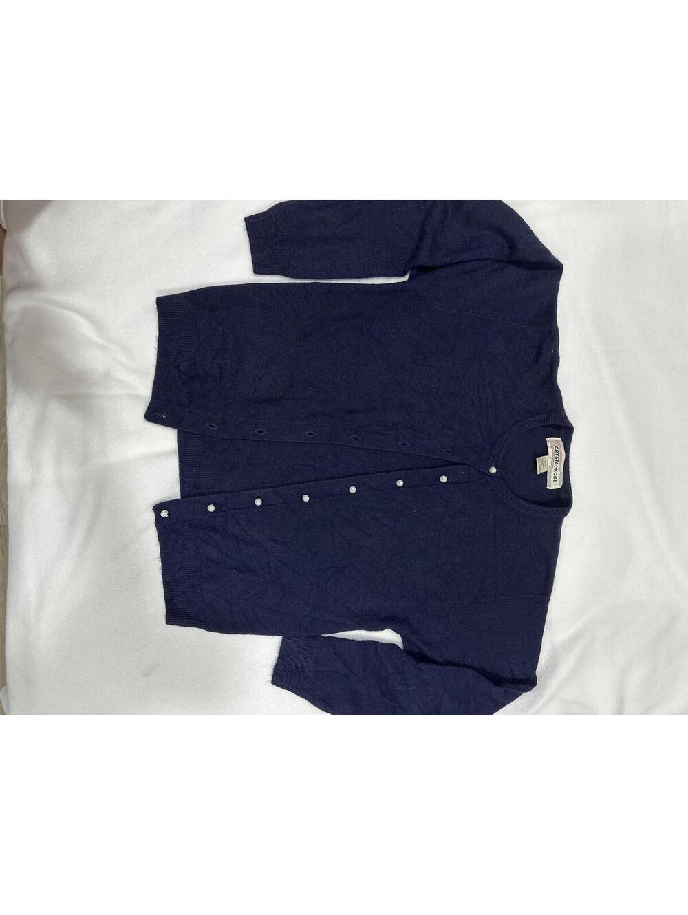Vtg. Crystal-Kobe Navy Blue Acrylic Button-Up Cardigan Sweater Medium